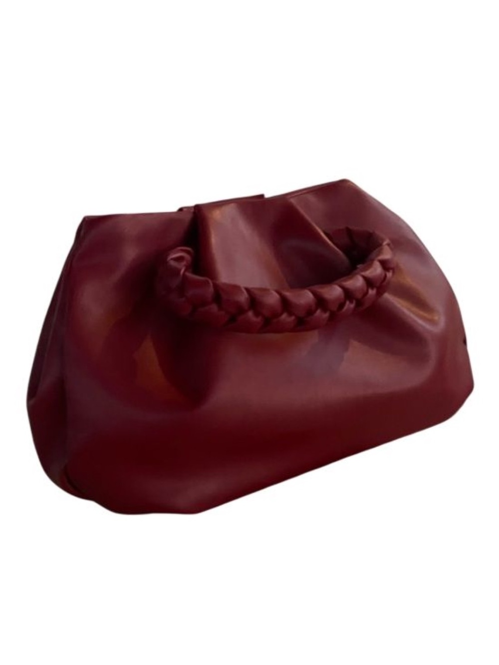 Hereu Style Braided Top Handle Faux Leather Satchel (Burgundy)